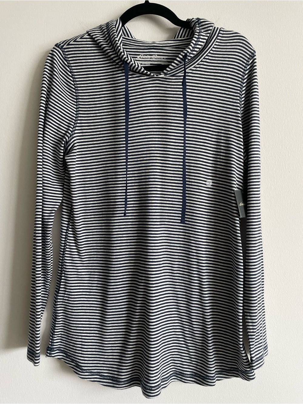 Eddie Bauer favorite long sleeve hoodie stripe blue white nautical preppy L